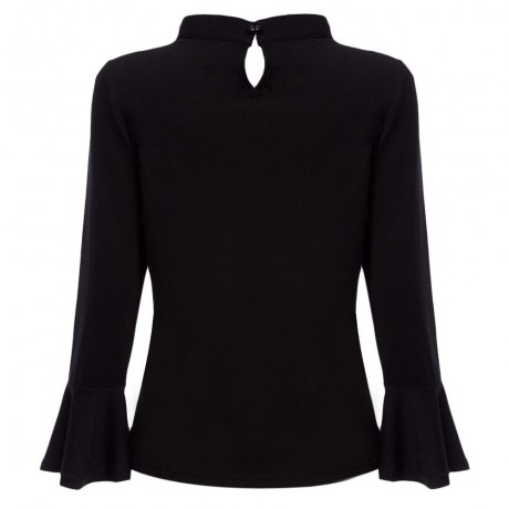 WOMEN'S V-NECK FLARE SLEEVE TOP BLOUSE (BLACK, SIZE S/M/L/XL)