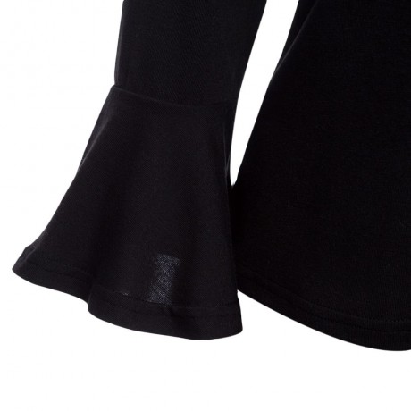 WOMEN'S V-NECK FLARE SLEEVE TOP BLOUSE (BLACK, SIZE S/M/L/XL)