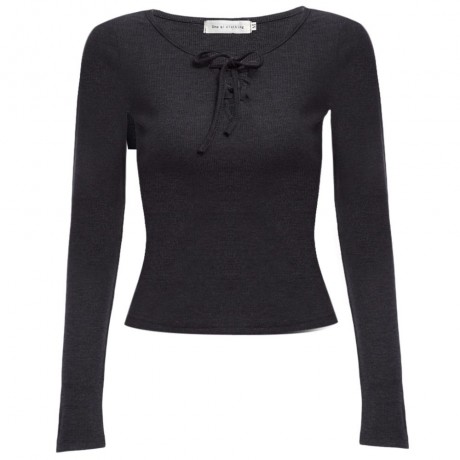WOMEN'S LONG SLEEVE SEXY CRISS-CROSS DESIGN KNITTED CROP TOP (GRAY, SIZE S/M/L/XL)