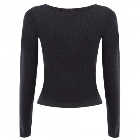 WOMEN'S LONG SLEEVE SEXY CRISS-CROSS DESIGN KNITTED CROP TOP (GRAY, SIZE S/M/L/XL)