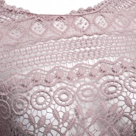 WOMEN'S LANTERN SLEEVE HOLLOW OUT LACE BLOUSE (PINK, SIZE S/M/L/XL)