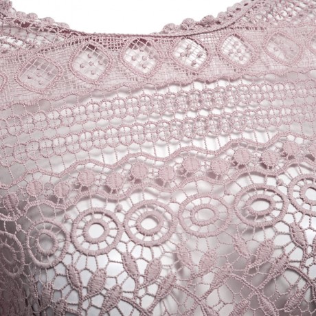 WOMEN'S LANTERN SLEEVE HOLLOW OUT LACE BLOUSE (PINK, SIZE S/M/L/XL)