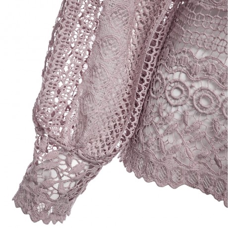 WOMEN'S LANTERN SLEEVE HOLLOW OUT LACE BLOUSE (PINK, SIZE S/M/L/XL)