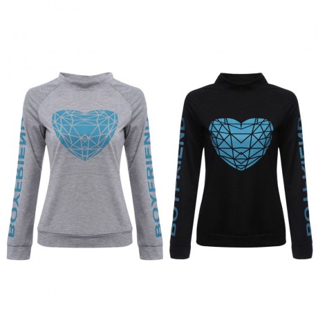 WOMEN'S CASUAL LONG SLEEVE LETTER PRINT T-SHIRT (BLACK, SIZE M/L/XL)