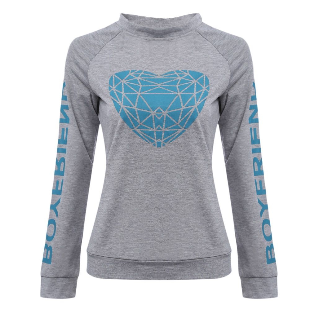 WOMEN'S CASUAL LONG SLEEVE LETTER PRINT T-SHIRT (LIGHT GRAY, SIZE M/L/XL)