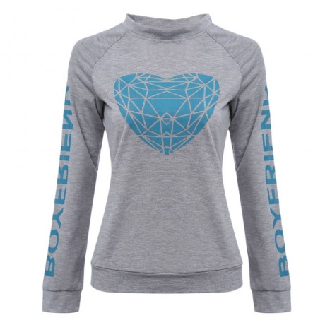 WOMEN'S CASUAL LONG SLEEVE LETTER PRINT T-SHIRT (LIGHT GRAY, SIZE M/L/XL)