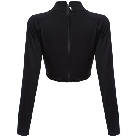WOMEN'S LONG SLEEVE HOLLOW OUT CROP TOP (BLACK, SIZE S/M/L/XL)