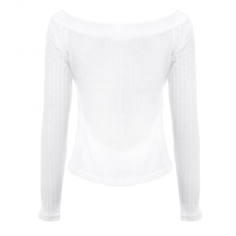 OFF THE SHOULDER RIB KNITTED LONG SLEEVE BLOUSE (WHITE, SIZE S/M/L/XL)