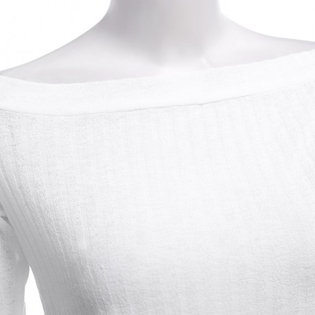 OFF THE SHOULDER RIB KNITTED LONG SLEEVE BLOUSE (WHITE, SIZE S/M/L/XL)