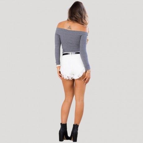 OFF THE SHOULDER RIB KNITTED LONG SLEEVE BLOUSE (GRAY, SIZE S/M/L/XL)