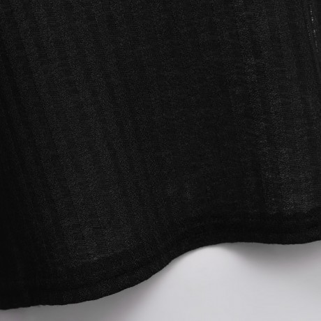OFF THE SHOULDER RIB KNITTED LONG SLEEVE BLOUSE (BLACK, SIZE S/M/L/XL)