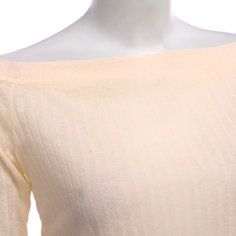 WOMEN'S OFF THE SHOULDER RIB KNITTED T-SHIRT (OFF-WHITE, SIZE S/M/L/XL)