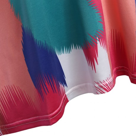 STYLISH V-NECK HOLLOW LACE SPLICED CUT OUT PRINT WOMEN T-SHIRT (COLORFUL, SIZE S/M/L/XL)