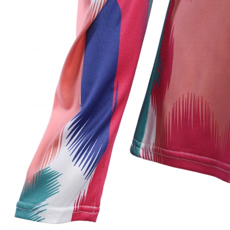 STYLISH V-NECK HOLLOW LACE SPLICED CUT OUT PRINT WOMEN T-SHIRT (COLORFUL, SIZE S/M/L/XL)