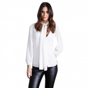 WOMEN'S TRENDY PLUNGING NECK LANTERN SLEEVE WITH BELT (WHITE, SIZE S/M/L/XL)