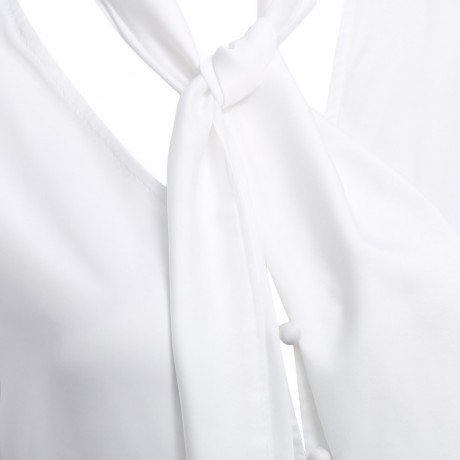 WOMEN'S TRENDY PLUNGING NECK LANTERN SLEEVE WITH BELT (WHITE, SIZE S/M/L/XL)