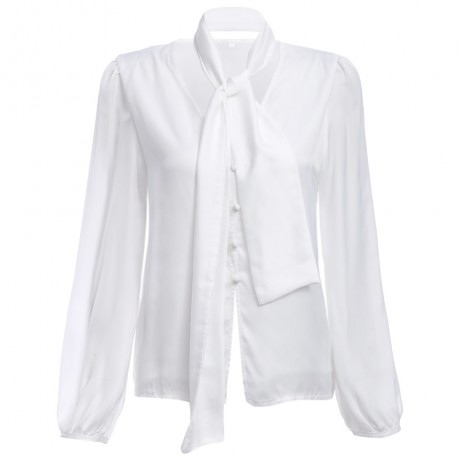 WOMEN'S TRENDY PLUNGING NECK LANTERN SLEEVE WITH BELT (WHITE, SIZE S/M/L/XL)