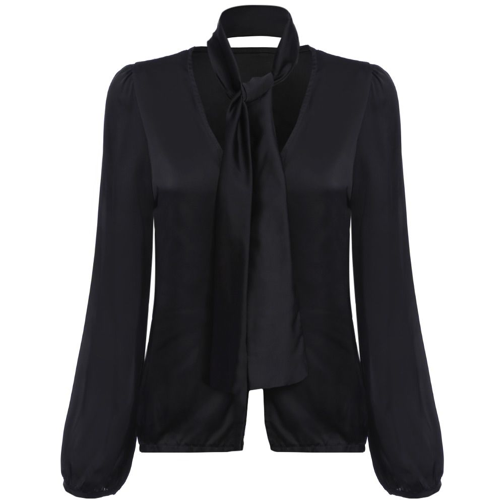 WOMEN'S TRENDY PLUNGING NECK LANTERN SLEEVE WITH BELT (BLACK, SIZE S/M/L/XL)
