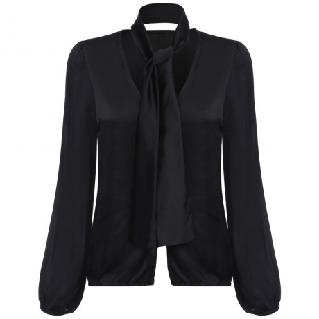 WOMEN'S TRENDY PLUNGING NECK LANTERN SLEEVE WITH BELT (BLACK, SIZE S/M/L/XL)