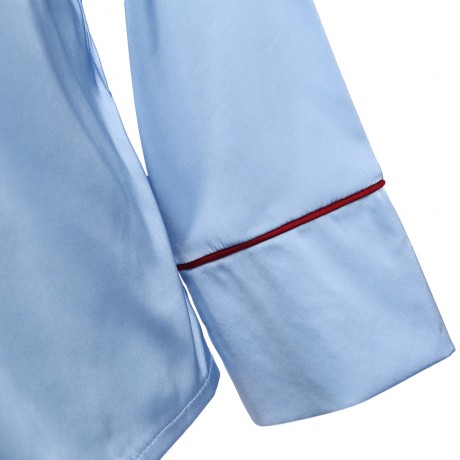 CASUAL LONG SLEEVE FRONT POCKET DESIGN BLOUSE (AZURE, SIZE S/M/L/XL)