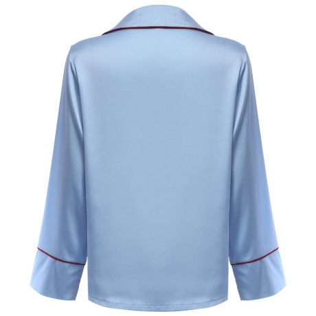 CASUAL LONG SLEEVE FRONT POCKET DESIGN BLOUSE (AZURE, SIZE S/M/L/XL)