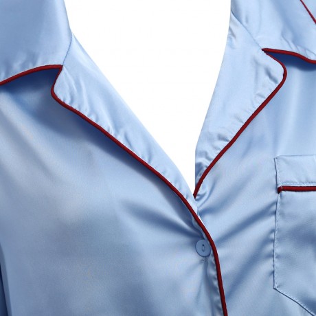 CASUAL LONG SLEEVE FRONT POCKET DESIGN BLOUSE (AZURE, SIZE S/M/L/XL)