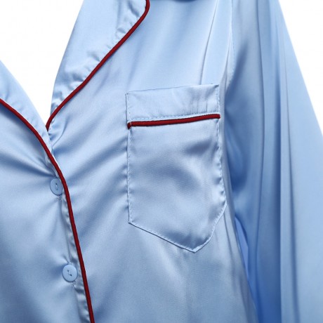 CASUAL LONG SLEEVE FRONT POCKET DESIGN BLOUSE (AZURE, SIZE S/M/L/XL)