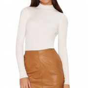 CHIC ROUND COLLAR LONG SLEEVE T-SHIRT (WHITE, SIZE S/M/L/XL)