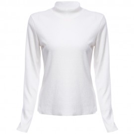CHIC ROUND COLLAR LONG SLEEVE T-SHIRT (WHITE, SIZE S/M/L/XL)
