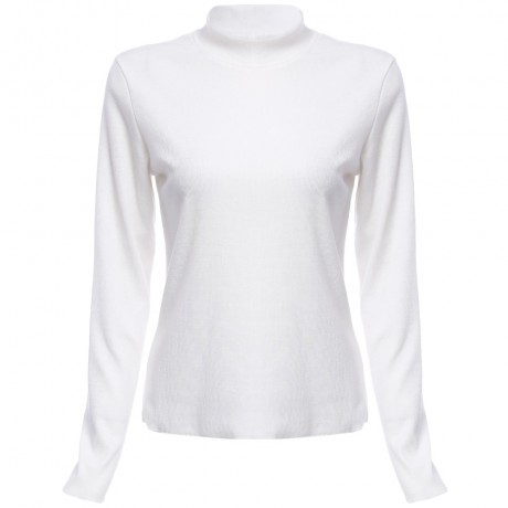 CHIC ROUND COLLAR LONG SLEEVE T-SHIRT (WHITE, SIZE S/M/L/XL)