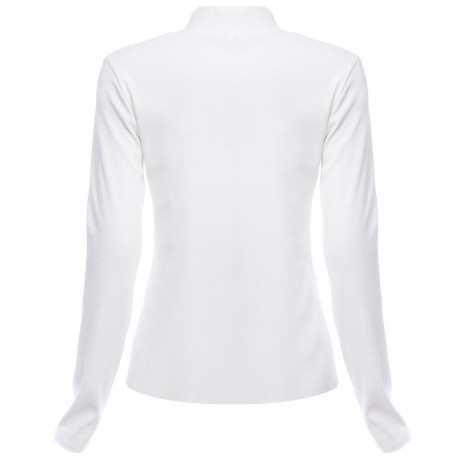 CHIC ROUND COLLAR LONG SLEEVE T-SHIRT (WHITE, SIZE S/M/L/XL)