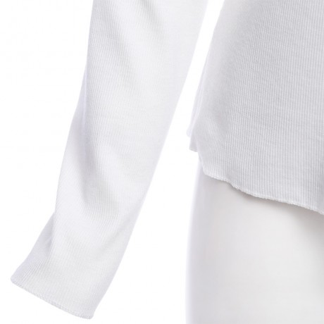 CHIC ROUND COLLAR LONG SLEEVE T-SHIRT (WHITE, SIZE S/M/L/XL)
