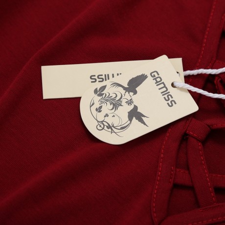 SEXY V-NECK CRISS-CROSS HOLLOW EMBROIDERY FLARE SLEEVE BLOUSE (WINE RED, SIZE M/L/XL)