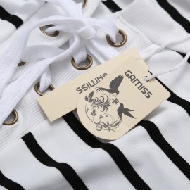 CASUAL CRISS-CROSS LONG SLEEVE STRIPED BLOUSE (WHITE, SIZE S/M/L/XL)