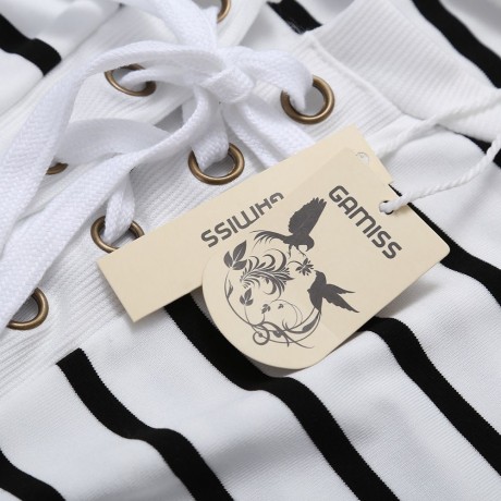 CASUAL CRISS-CROSS LONG SLEEVE STRIPED BLOUSE (WHITE, SIZE S/M/L/XL)
