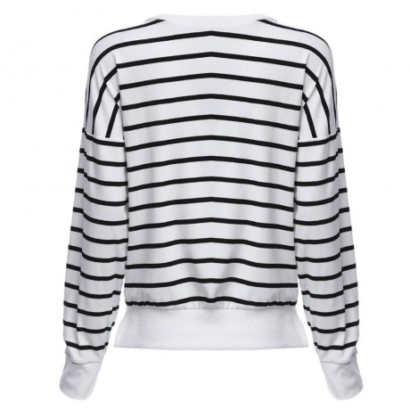 CASUAL CRISS-CROSS LONG SLEEVE STRIPED BLOUSE (WHITE, SIZE S/M/L/XL)