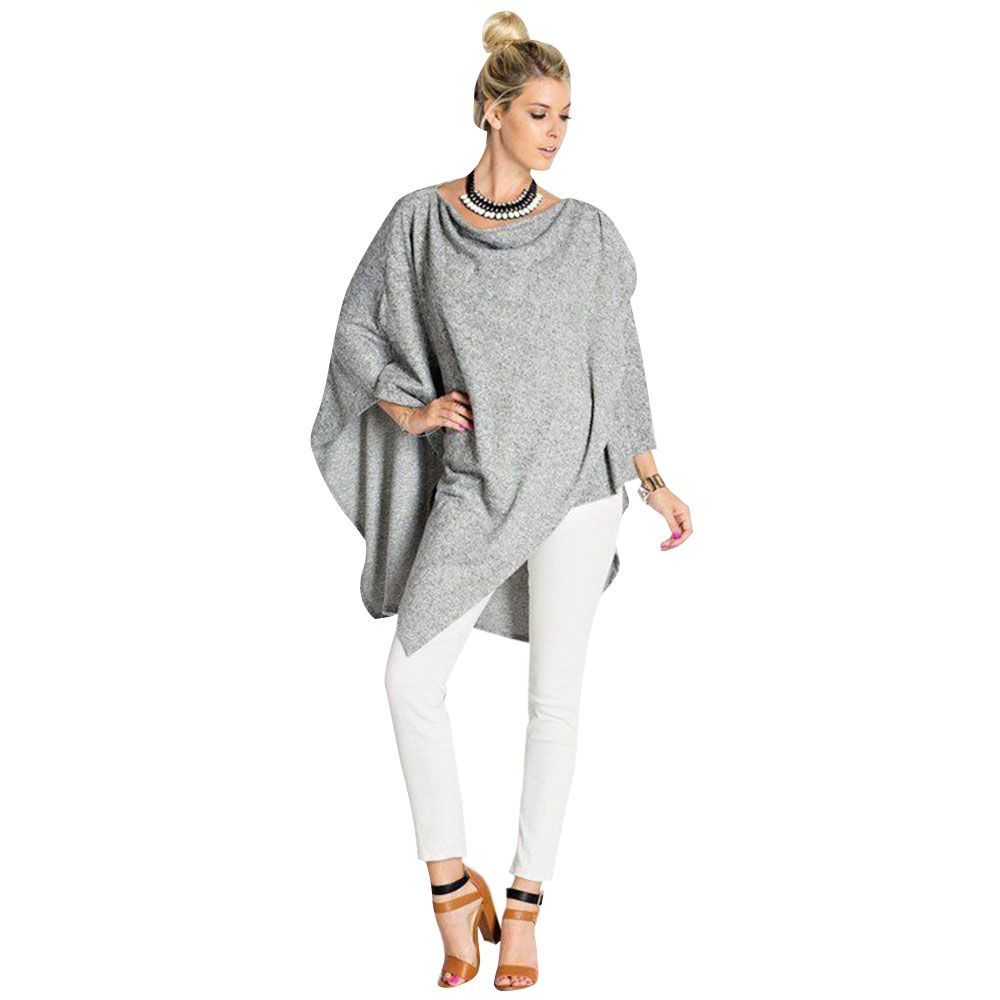 WOMEN'S STYLISH BAT WING SLEEVE ASYMMETRICAL BLOUSE (LIGHT GRAY, SIZE S/M/L/XL)
