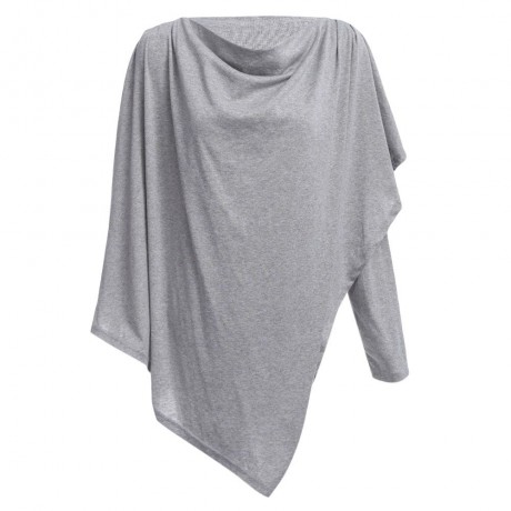 WOMEN'S STYLISH BAT WING SLEEVE ASYMMETRICAL BLOUSE (LIGHT GRAY, SIZE S/M/L/XL)