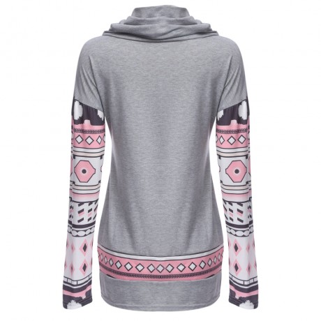 WOMEN'S LONG SLEEVE PRINT SPLICED BLOUSE (LIGHT GRAY, SIZE S/M/L/XL)