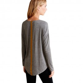 CASUAL ROUND COLLAR LONG SLEEVE COLOR BLOCK STRIPE DESIGN WOMEN BLOUSE (WHITE, SIZE S/M/L/