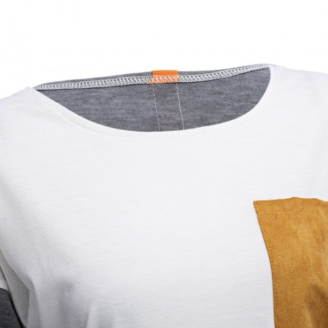 CASUAL ROUND COLLAR LONG SLEEVE COLOR BLOCK STRIPE DESIGN WOMEN BLOUSE (WHITE, SIZE S/M/L/