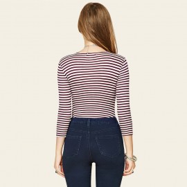 SEXY PLUNGING NECK CRISS-CROSS DESIGN LONG SLEEVE (STRIPE, SIZE S/M/L/XL)