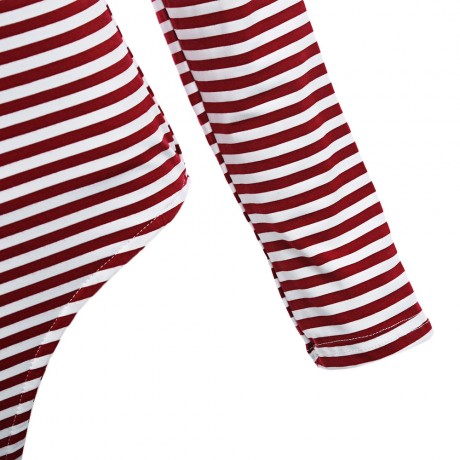 SEXY PLUNGING NECK CRISS-CROSS DESIGN LONG SLEEVE (STRIPE, SIZE S/M/L/XL)
