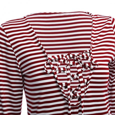 SEXY PLUNGING NECK CRISS-CROSS DESIGN LONG SLEEVE (STRIPE, SIZE S/M/L/XL)