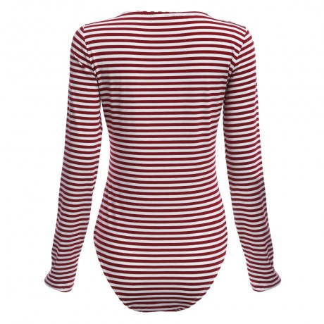 SEXY PLUNGING NECK CRISS-CROSS DESIGN LONG SLEEVE (STRIPE, SIZE S/M/L/XL)