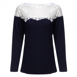 WOMEN'S STYLISH LONG SLEEVE LACE SPLICED SHEATH BLOUSE (PURPLISH BLUE, SIZE S/M/L/XL)