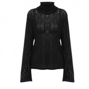 WOMEN'S TURTLENECK FLARE SLEEVE CRISS-CROSS KNITTED BLOUSE (BLACK, SIZE S/M/L/XL)