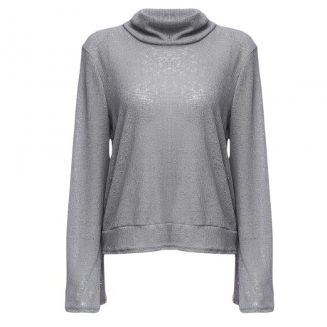 WOMEN'S TURTLENECK FLARE SLEEVE CRISS-CROSS KNITTED BLOUSE (GRAY, SIZE S/M/L/XL)