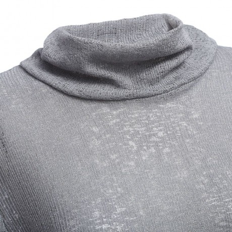 WOMEN'S TURTLENECK FLARE SLEEVE CRISS-CROSS KNITTED BLOUSE (GRAY, SIZE S/M/L/XL)