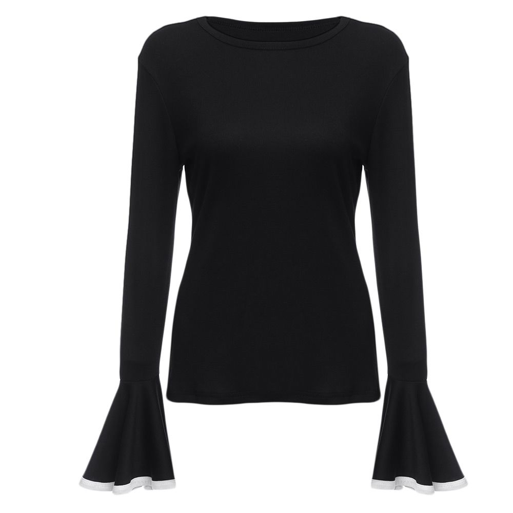 WOMEN'S FLARE SLEEVE SHEATH BLOUSE (BLACK, SIZE S/M/L/XL)